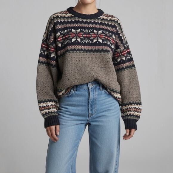 Woolrich Vintage Wool Nordic Scandi Crew Sweater XL Fair Isle Apres Ski Cozy - Picture 4 of 11